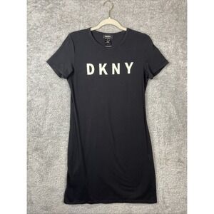 DKNY Women's Short Sleeve Logo-Print T Shirt Dress Black Size Small